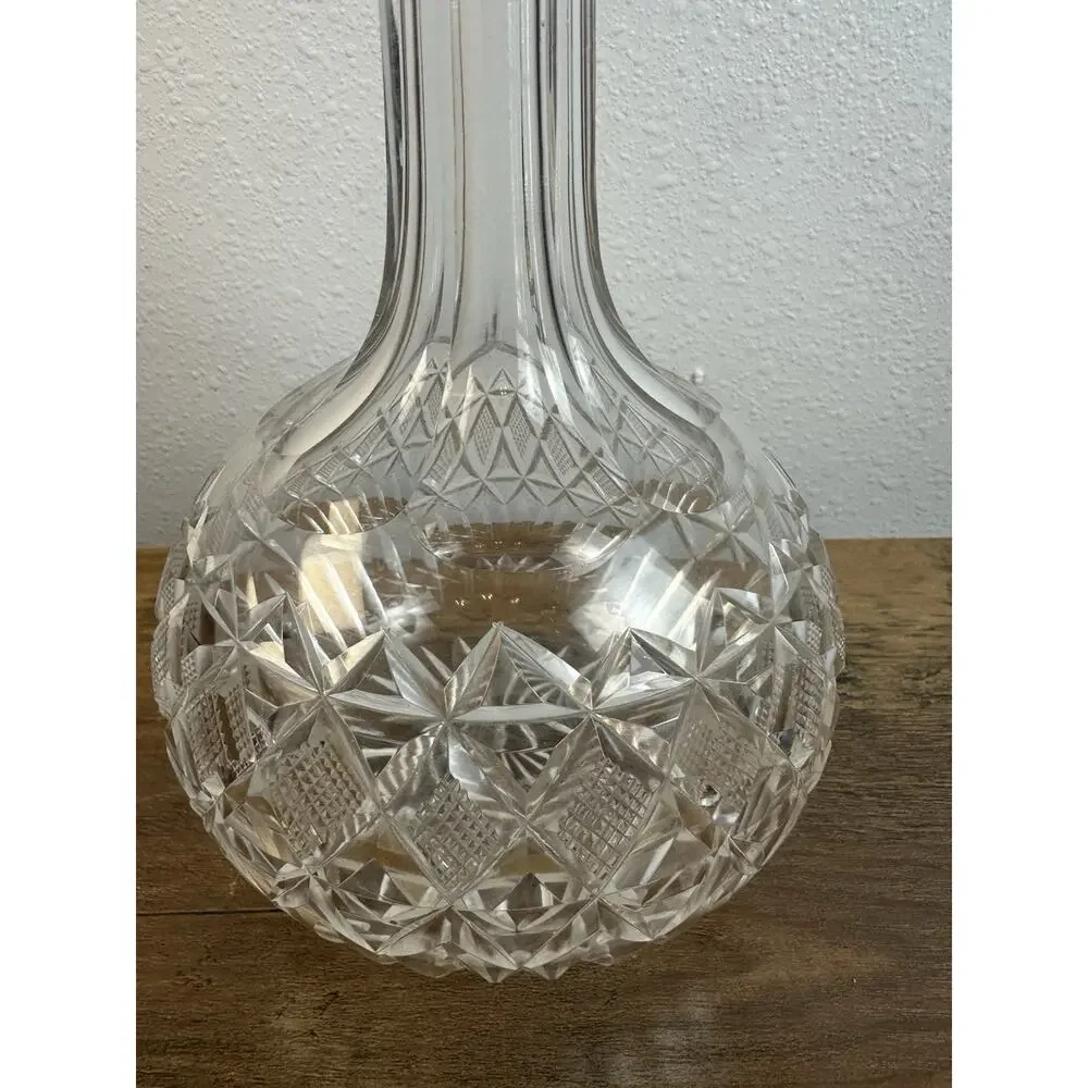 Antique Vintage Cut Crystal Decanter Tall Neck Starburst Base Bareware